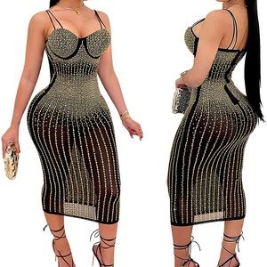 Black, Gold and Silver Studded Party Dress